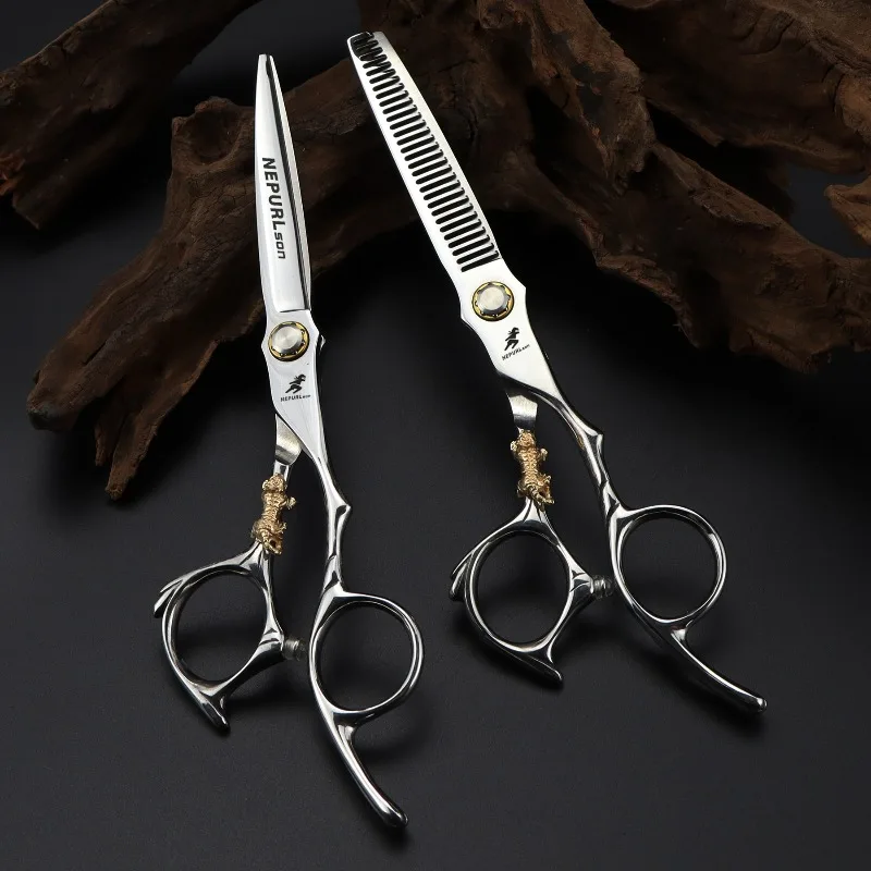 NEPURLson JP440C 6,0-дюймовые ножницы для стрижки волос с подшипниковым винтом и маленькой золотой ручкой в форме тигра, правосторонний дизайн, острые и прочные.