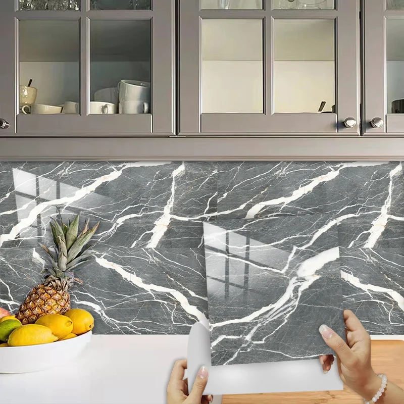 Simulated marble tile home decoration renovation self adhesive waterproof and oil resistant crystal hard panel wall sticker