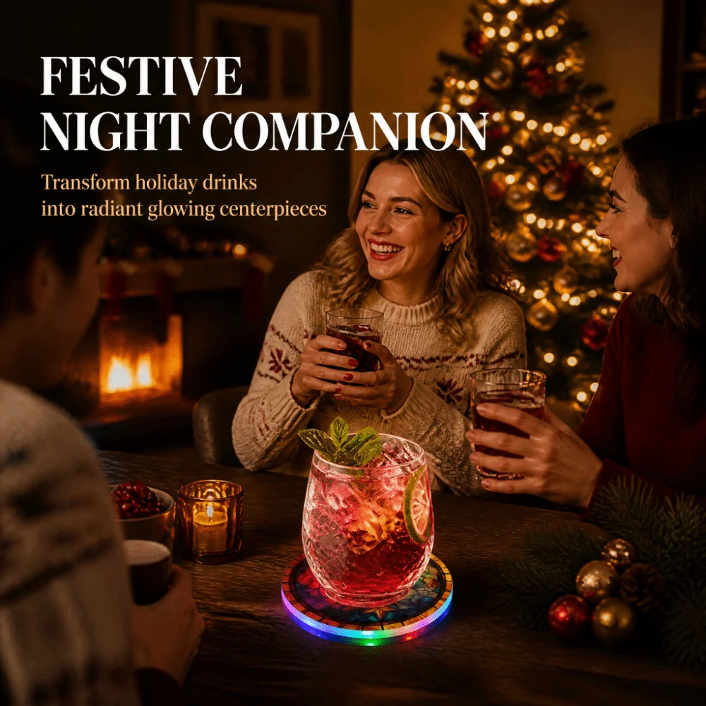 Round Acrylic LED Glowing Coaster 2D Flat Christian Religious Nativity Cup Pad Transparent Colorful Religious Figure Coaster