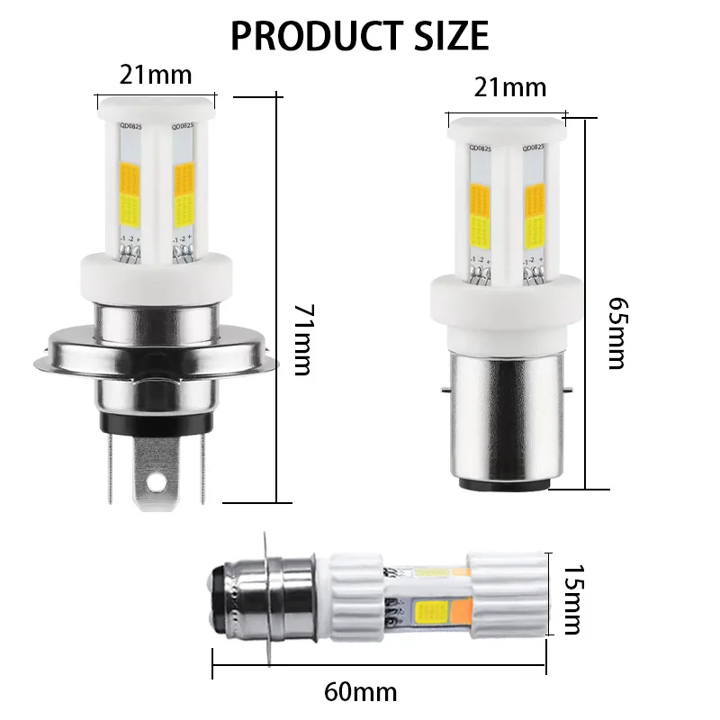 EURS 1PCS H4 Dual color LED Motorcycle lights COB Ceramic H6 BA20D P15D LED Headlights Motorcycle Lights White Yellow 12V