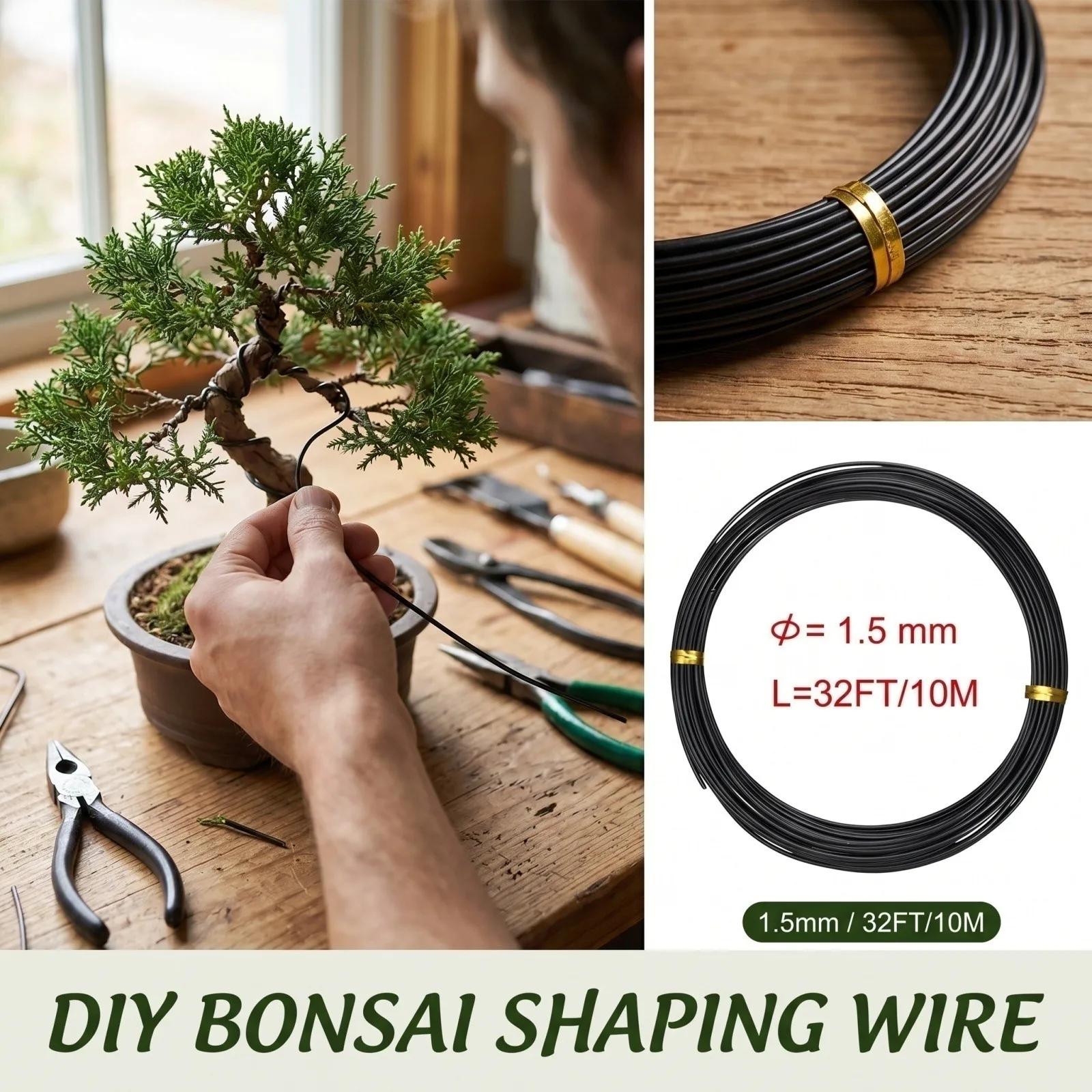 DIY Aluminum Wire for Horticultural Bonsai Shaping  1.5MM 10 Meters Plant Twine Gardening Support Wire Plant Branches Steel Wire