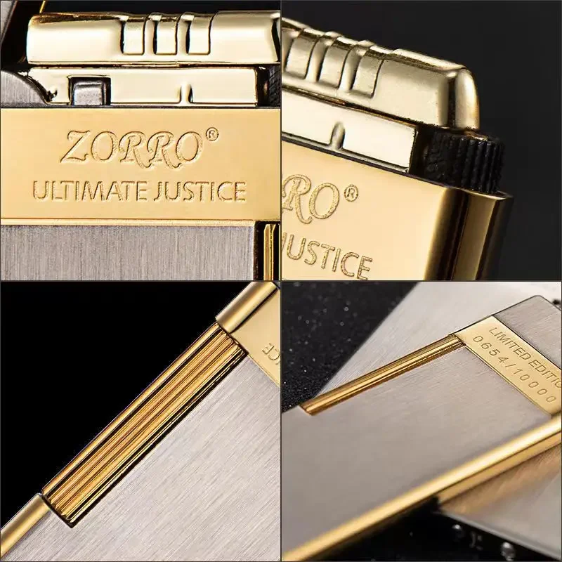 Original Zorro Ultra-thin Side-sliding Inflatable Lighter Brass Side Pulley Flint Wheel Lighter Gas Smoke Accessories