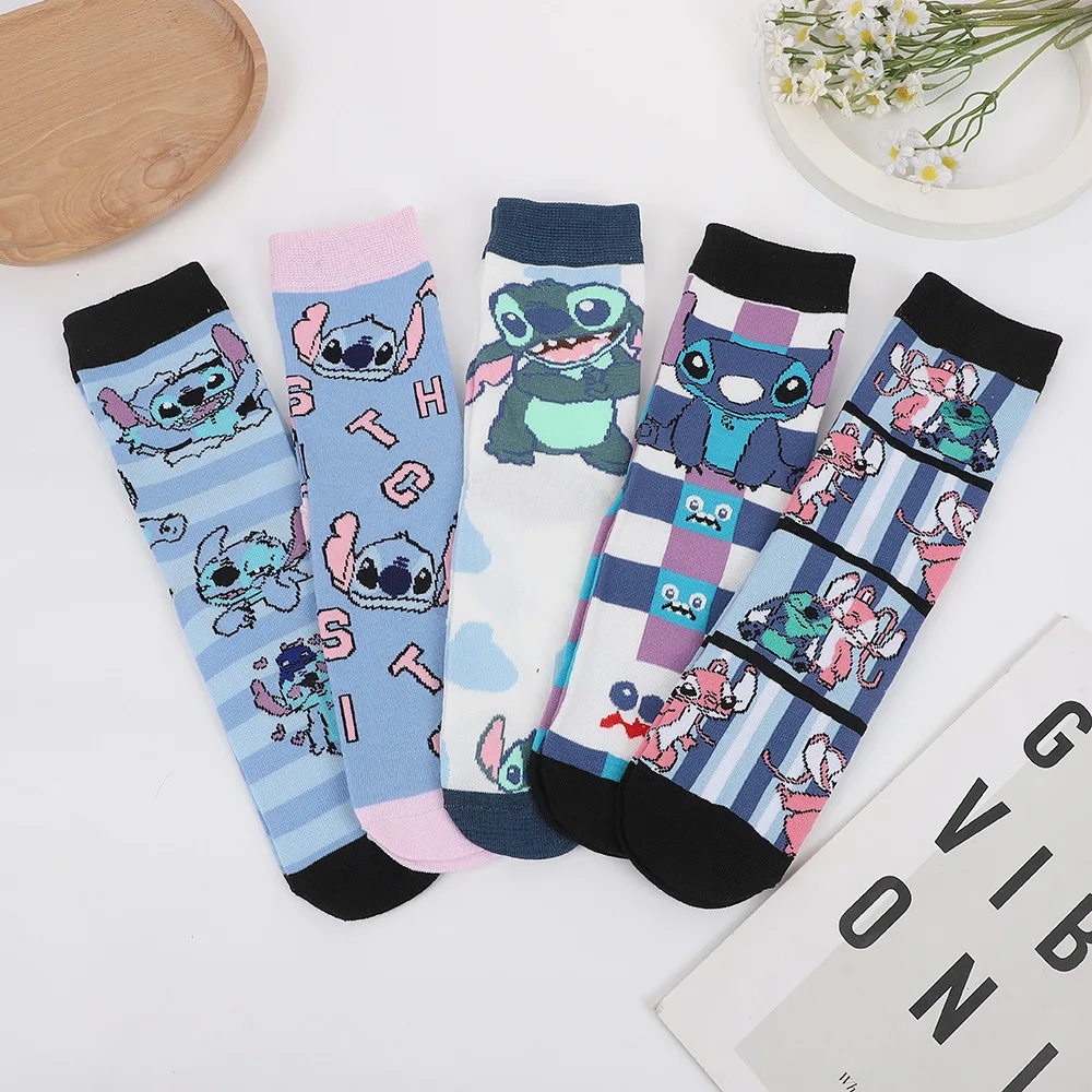 

5 Pairs Disney Stitch Cartoon Cute Knitted Mid-Calf Socks For Men And Women Stitch Cartoon Anime Socks Cute Graphic Socks Gifts