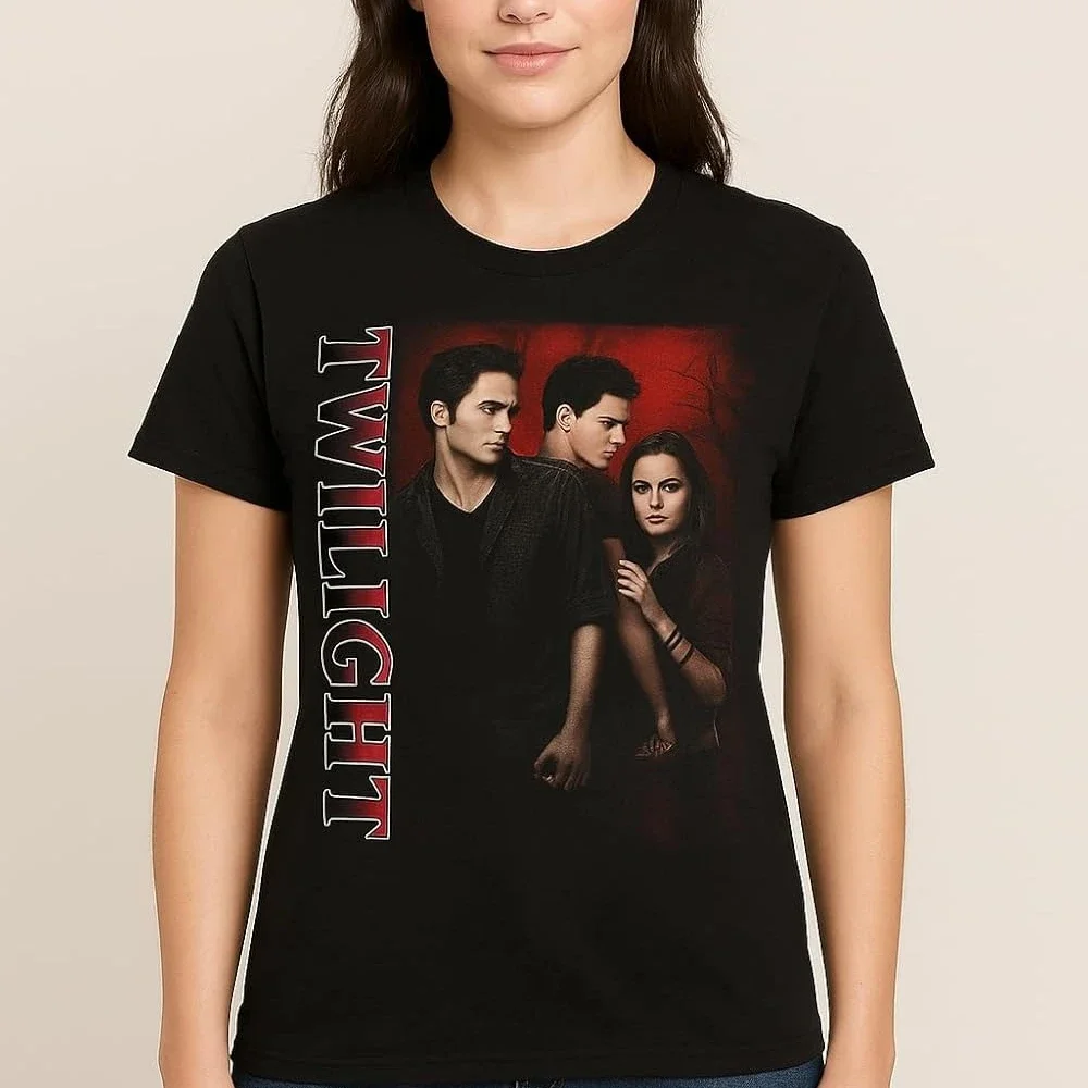 Twilight Edward and Bella Vertical Poster Woman Graphic T-Shirt Vintage Movie O-neck Adult T Shirt Man Unisex Cotton Short-sleev
