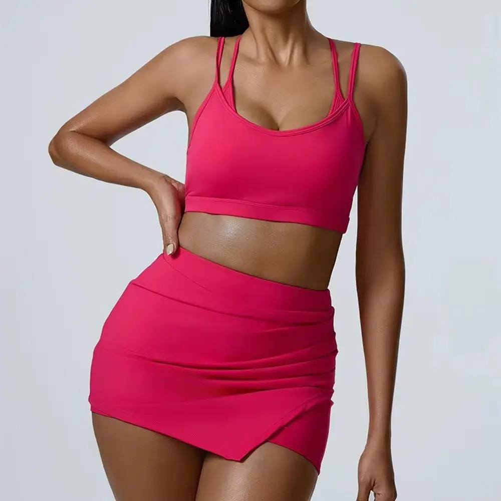 

2-Piece Yoga Skirts Suit Women Bras Quick-Dry Tracksuit Running Short Suits Crop Tank High Waist Gym Set Women Sports Suit