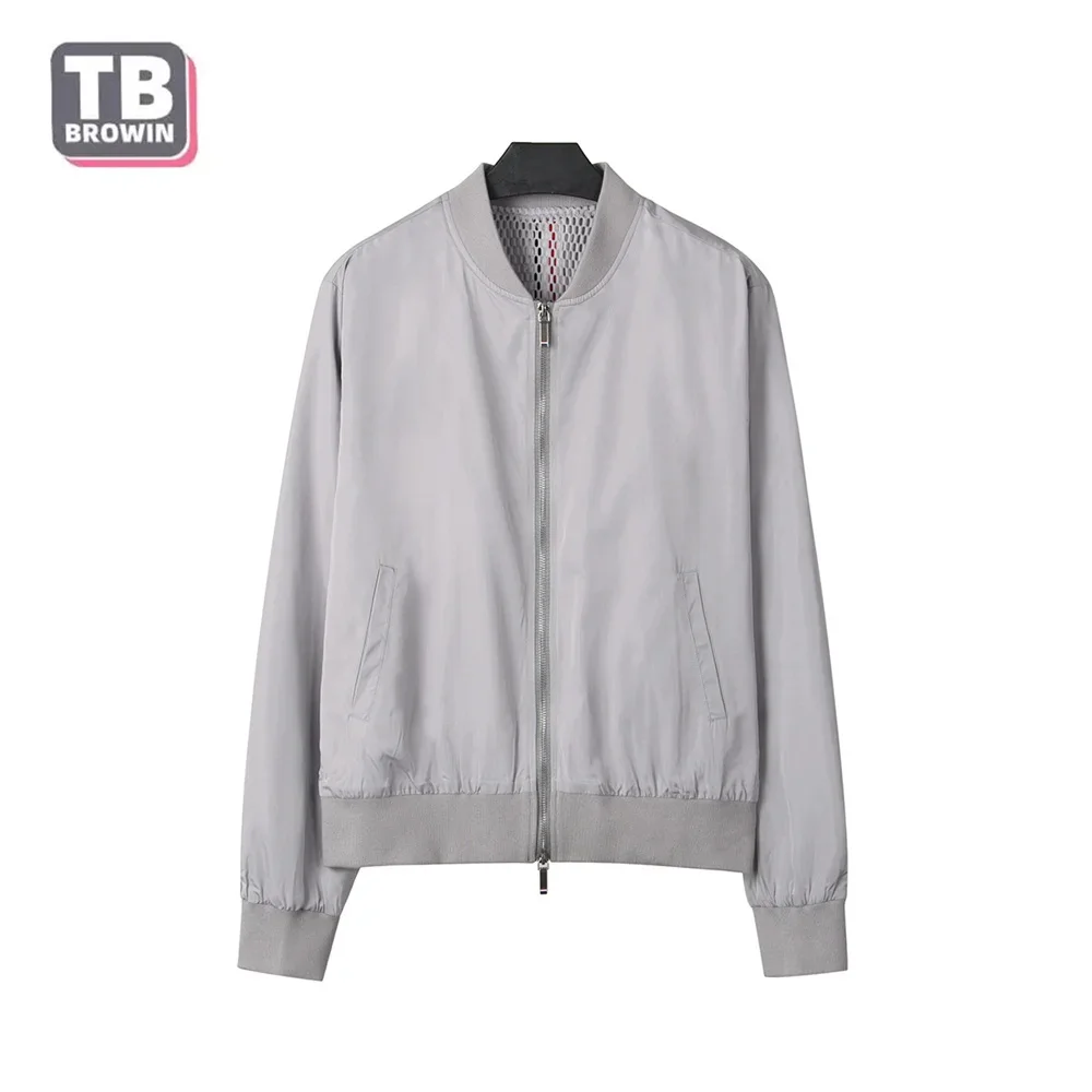 TB Flagship-Store Brand Men Jacket Spring Stripe Stand Collar Luxury Long Sleeve Outerwear Windproof Casual Korean Design