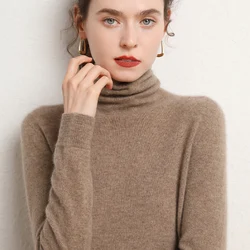 SZDYQH Women Pullovers 100% Pure Cashmere Sweaters Winter Turtleneck Knitwear Solid Color Soft Warm Clothes Female Basic Jumper