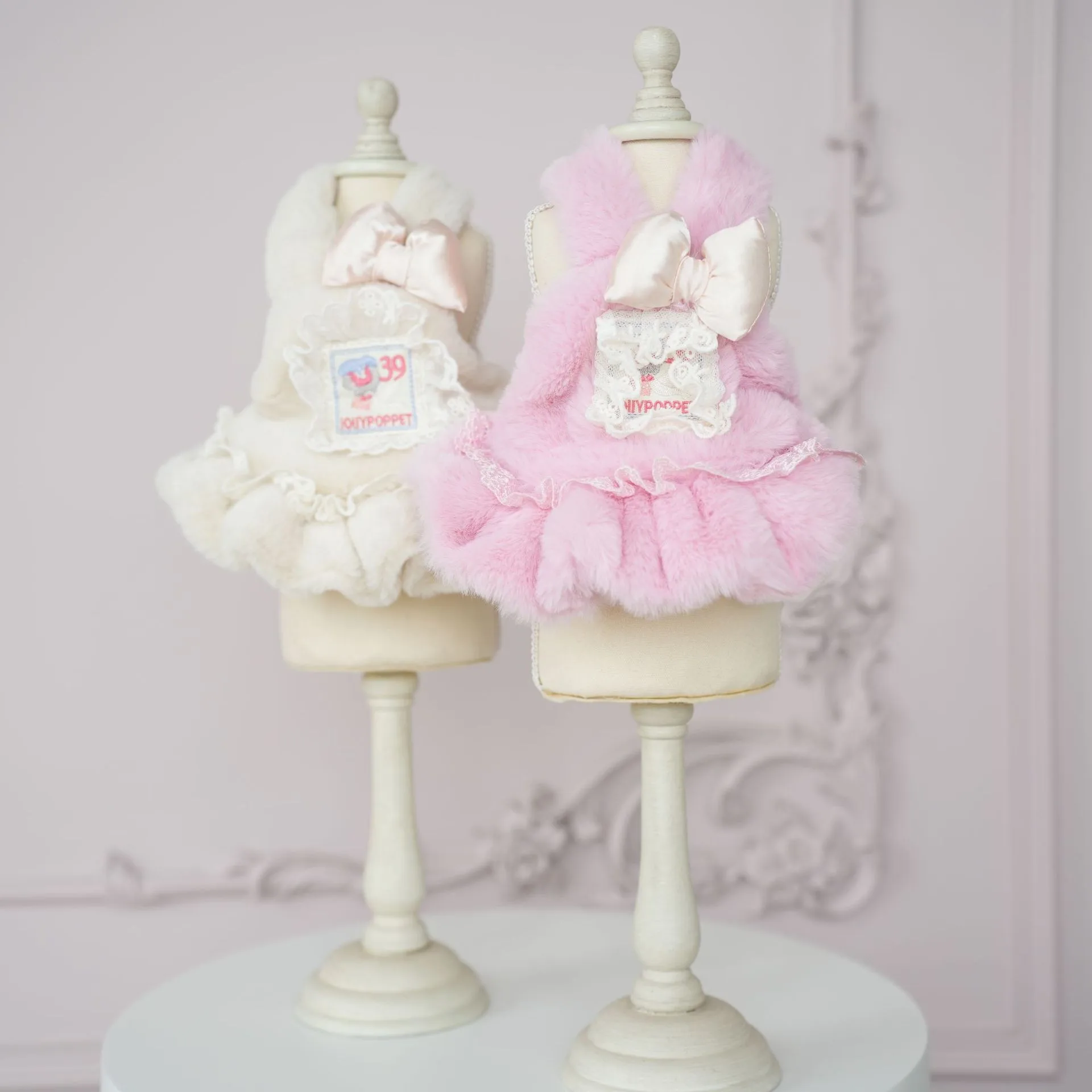 New autumn and winter velvet thickened warm cat dog small dog princess skirt imitation rabbit hair suspender skirt