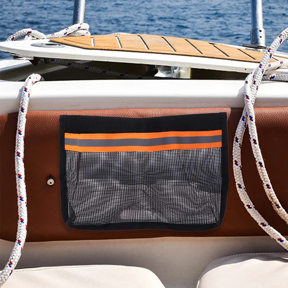 Portable Boat Storage Mesh Bag Removable with Reflective Strips Marine Organizers Easy to Install Multi-Purpose