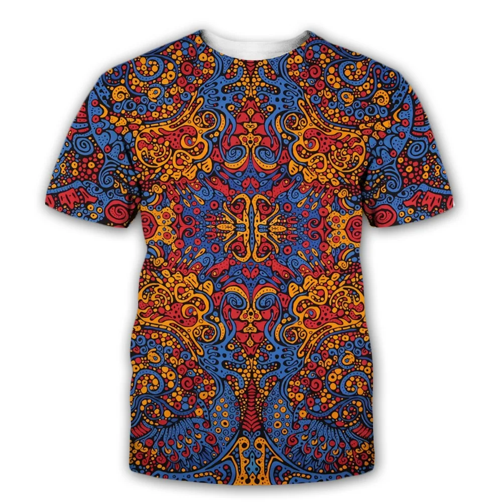 Mysterious Symbols New Fashion Trippy T-shirt Glow in the Dark 3D Psychedelic Printed Men  Short Sleeves Summer Streetwear