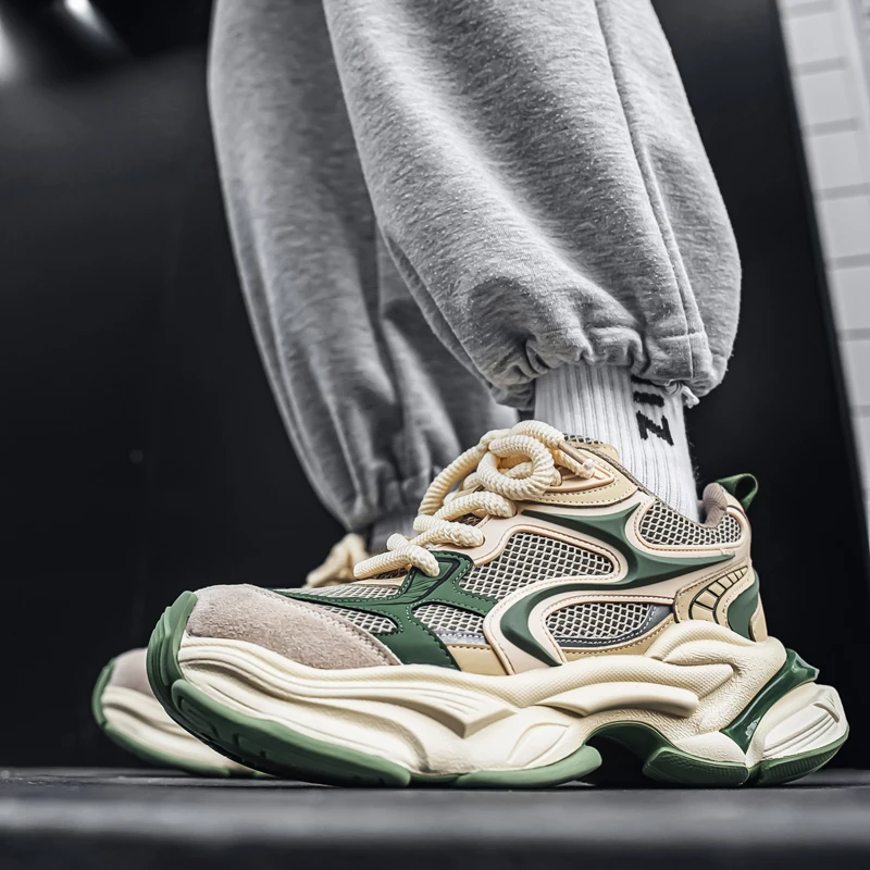 Herren-Dad-Sneaker, atmungsaktives Obermaterial aus großem Mesh, dicke Juteschnürsenkel, farblich abgesetzte dicke Sohle, höhenvergrößernd und rutschfest, retro-trendiger Stil, mehrere Farboptionen verfügbar, vielseitige Freizeitschuhe für den täglichen Arbeitsweg und die Straßenmode. – Detail 22