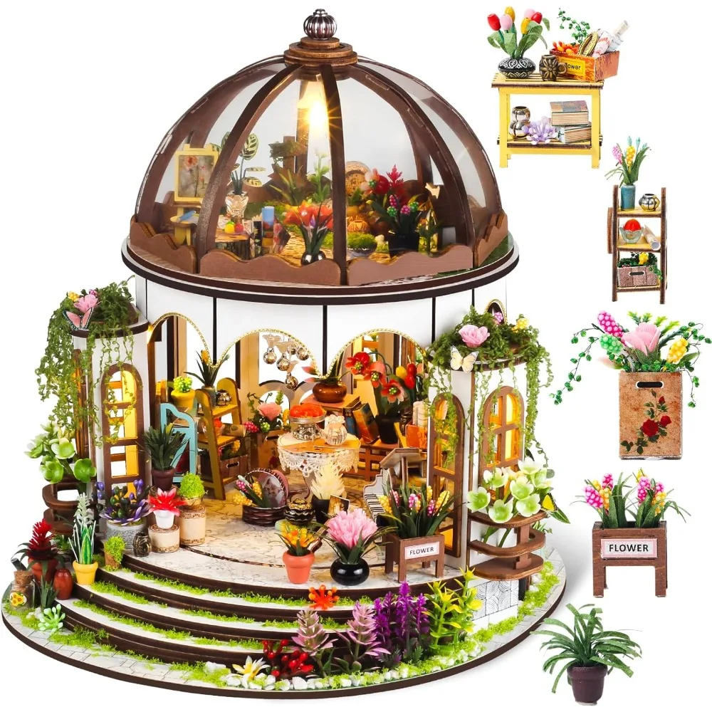 

3D Wooden Puzzle Miniature House Kit: LED-Illuminated Bookend Diorama with Bookshelf Decor