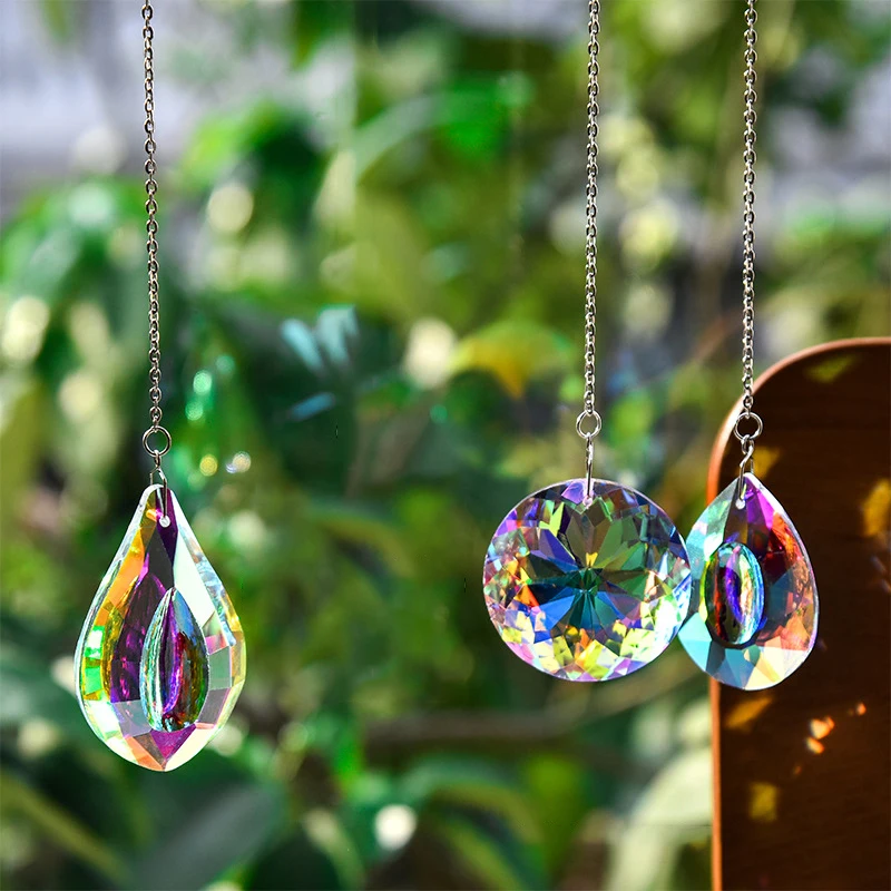 Rainbow Reflection Crystal Suncatcher Faceted Glass Chandelier Prism Replacement Pendant for Home Window Hanging Party Decor