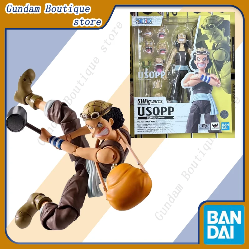 Bandai genuíno shf uma peça usopp-romance dawn-anime figura de ação modelo colecionável brinquedos ornamentos presente crianças criança menina