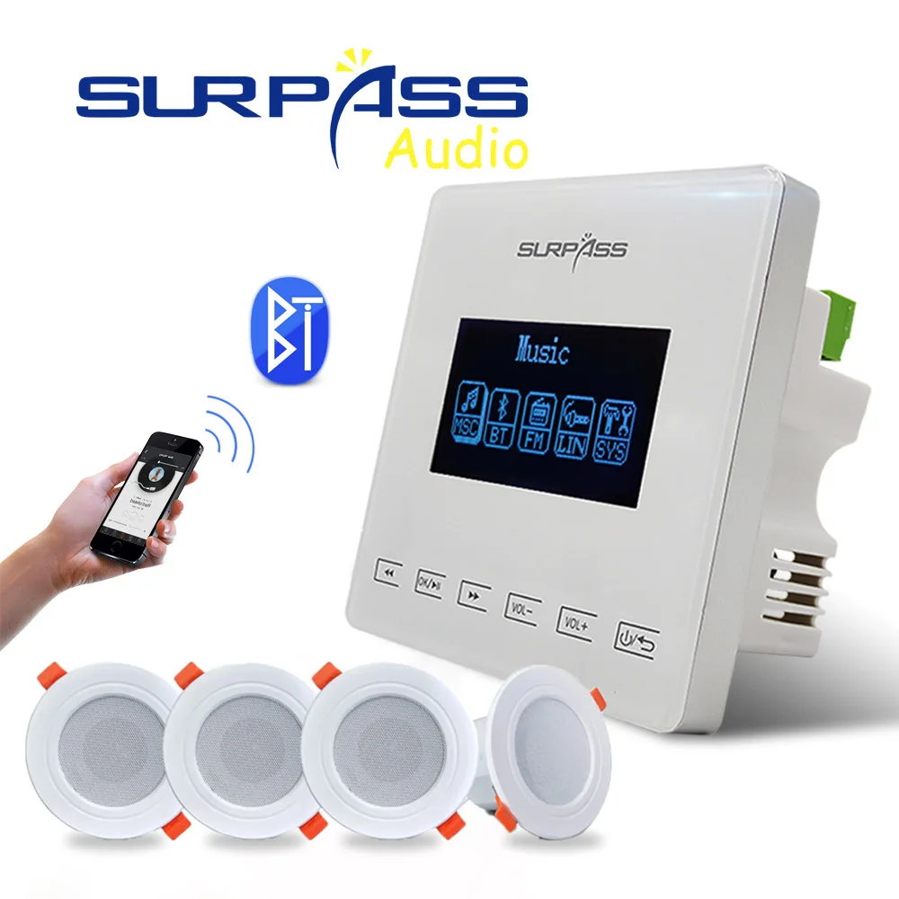 Mini Wall Amplifier with Small Loudspeakers Bluetooth-compatible Amps Bathroom Sound System Waterproof in Ceiling Speakers Kit