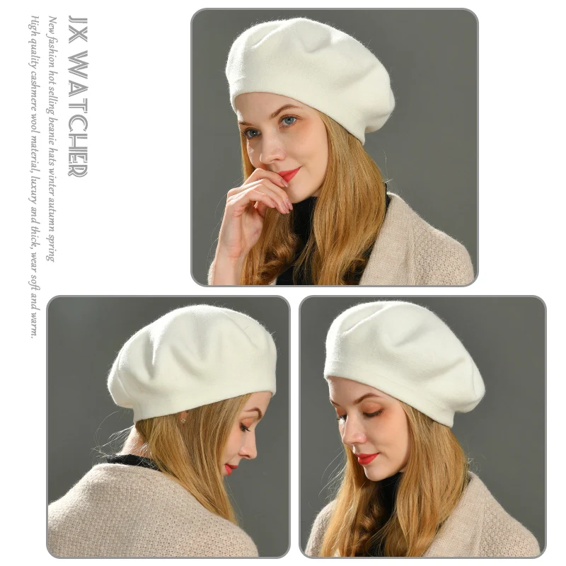 Jxwatcher-Béret en Cachemire pour Femme et Fille, Chapeau en Laine de Coton, Solide, à la Mode, de Marque, pour Printemps et Hiver