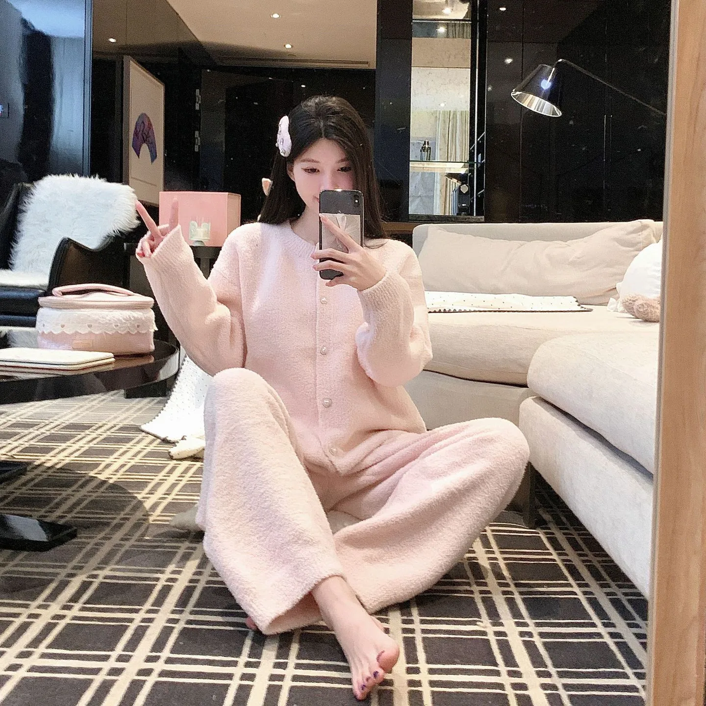 Winter Women's Homewear Suit Coral Fleece Autumn Comfortable Warm Flannel Shirt Pants Pajamas