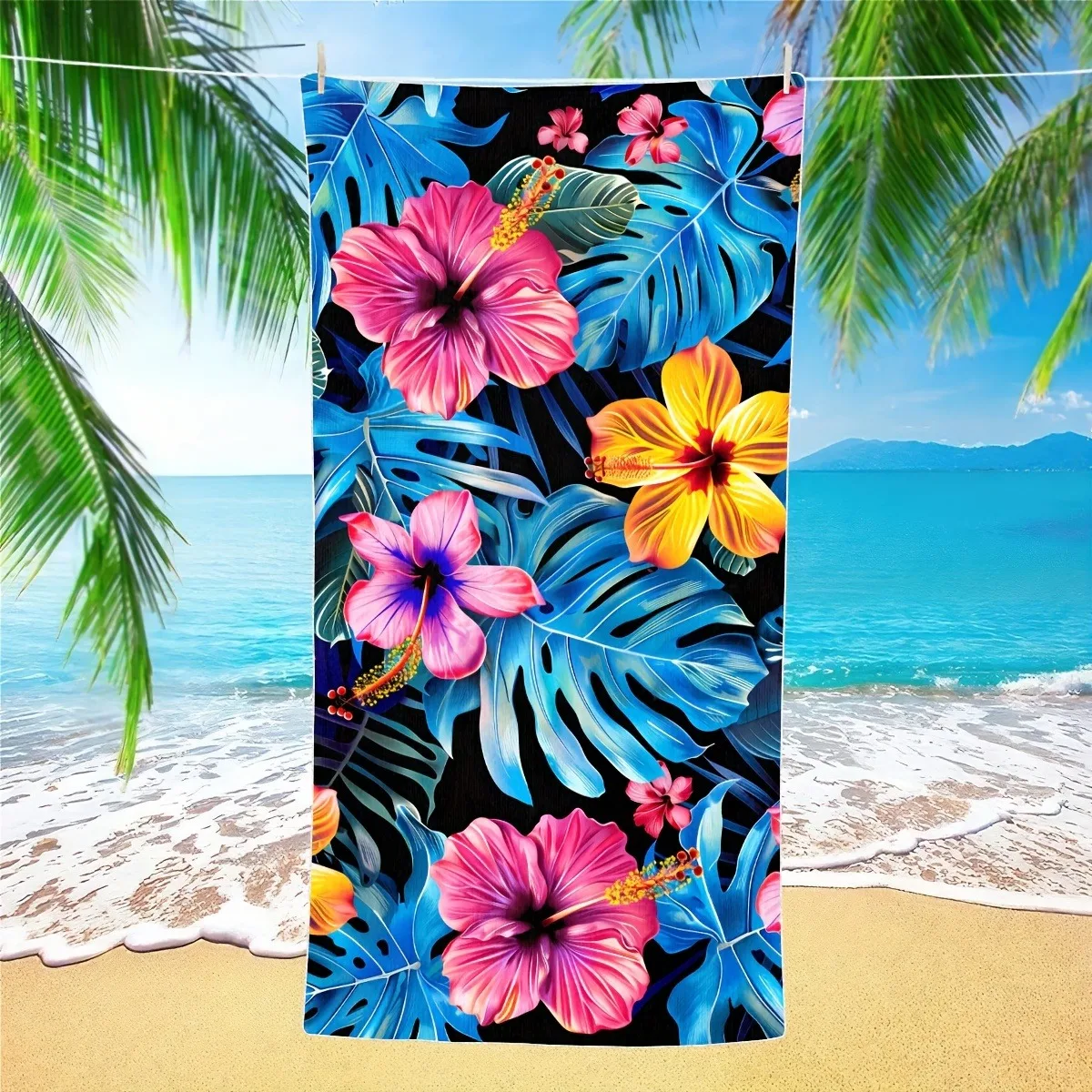 

Быстросохнущее пляжное полотенце с цветочным принтом, легкая смесь полиэстера, мягкая впитывающая обертка с тропическим гибискусом и принтом для бассейна, путешествий, саронг для йоги