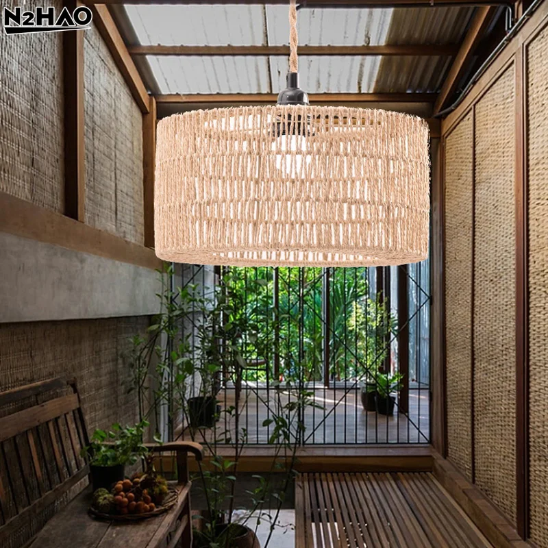 Paper Rope Lampshade Chandelier Shade Bulb Guard Woven Pendant Lampshade For Restaurant Teahouse Living Room