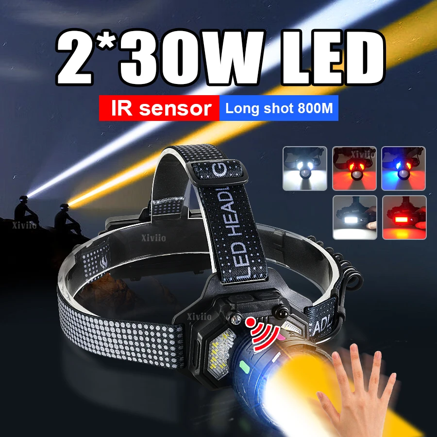 

Самый мощный светодиодный налобный фонарь, ультра яркий налобный фонарь, дальний выстрел, 500 м, перезаряжаемый 18650, налобный фонарь для кемпинга, рыбалки