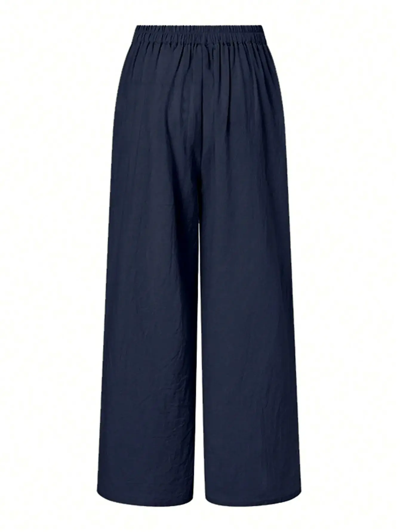 Faion Women's Elastic Waist Wide Leg Pants Button Decor Casual Trousers Comfortable Fit Loose Sle for Ladies