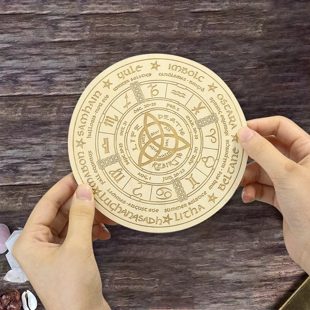 Witch Celtic Knot Pendulum Board Divination Constellation Astrology Sacred Geometry Wooden Plate Crystal Base Wicca Prop Coaster