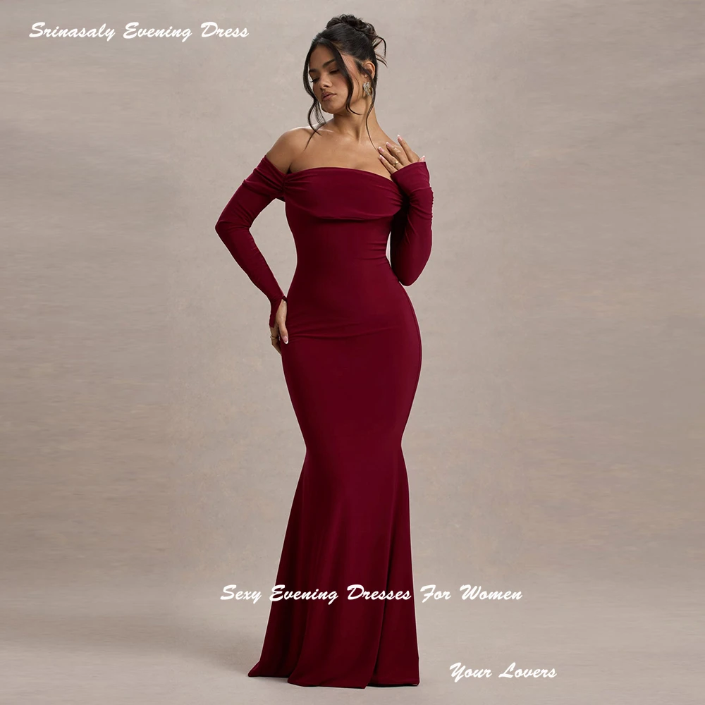 Aangepaste bordeaux off-shoulder avondjurken voor sexy vrouwen cocktailpartyjurken zeemeermin vloerlengte galajurk 2025