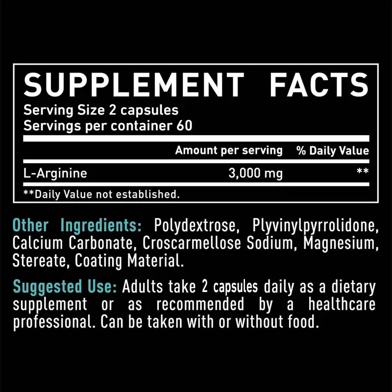 L-Arginine 3000mg - for Energy, Strength and Endurance Support During Exercise | Muscle Mass, Non-GMO