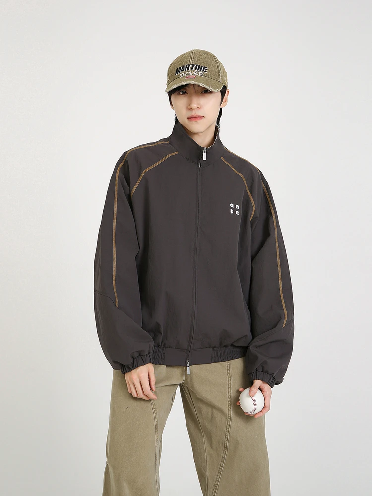 

Ретро-куртка в американском стиле с цветными блоками, свободного кроя, с воротником, для весны и осени, повседневная дышащая верхняя одежда для пар