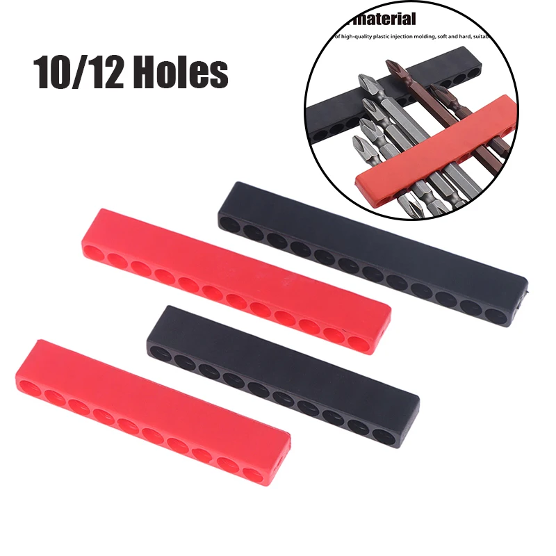 4Pcs 10/12 Holes Screwdriver Bit Holder Soft Rubber Organizer 1/4 Inch Hex Screwdriver Head Drill Bit Stand Case Power Tool