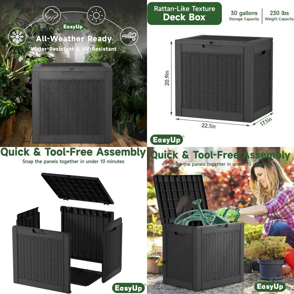 30 Gallon Outdoor Deck Storage Box, Weatherproof Patio Furniture and Garden Tools Organizer (Black)