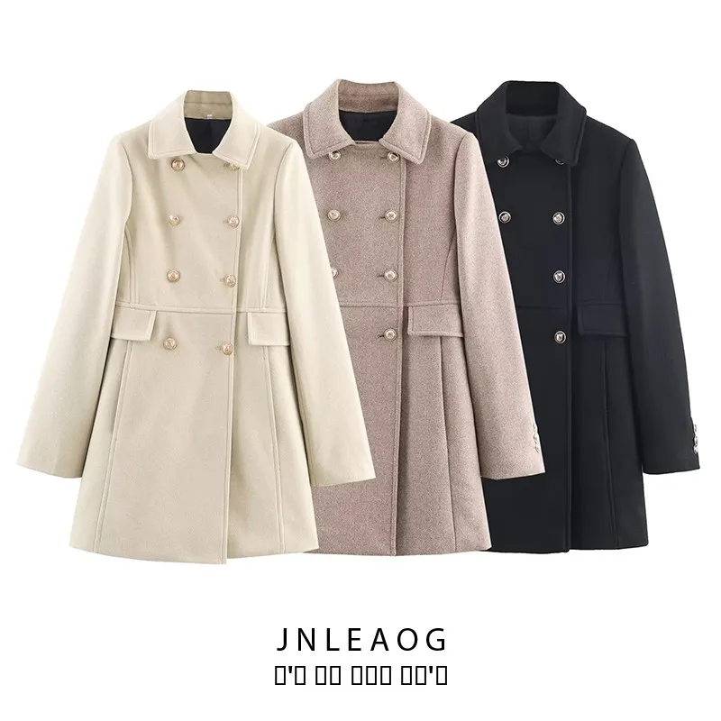 

Faionable ort Double-breasted Coat JNLEAOG Autumn New Sle Women's Clothing Street Sle Long Sve Polyester Fiber