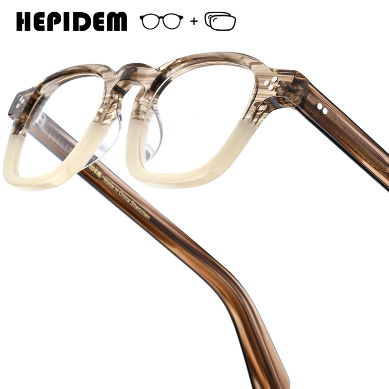 HEPIDEM Progressive Prescription Glasses Photochromic Myopia Optical Lens Eyewear Men Acetate Square Eyeglasses Frame 9412