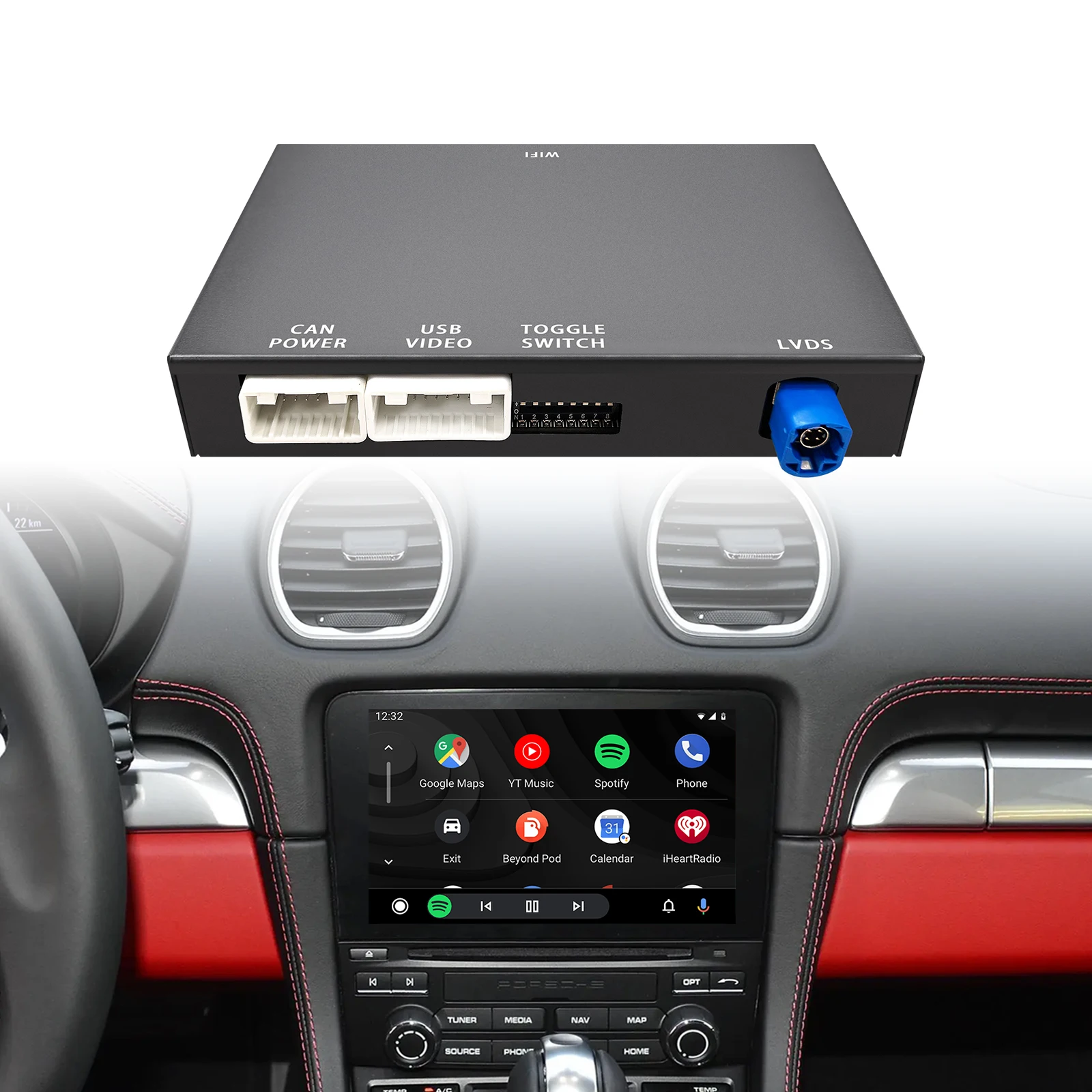 Wireless CarPlay Android Auto Retrofit Kit Decoder Box CarPlay Interface for Porsche PCM 4.0 Head Unit with 7” Screen Support Mirror Link GPS