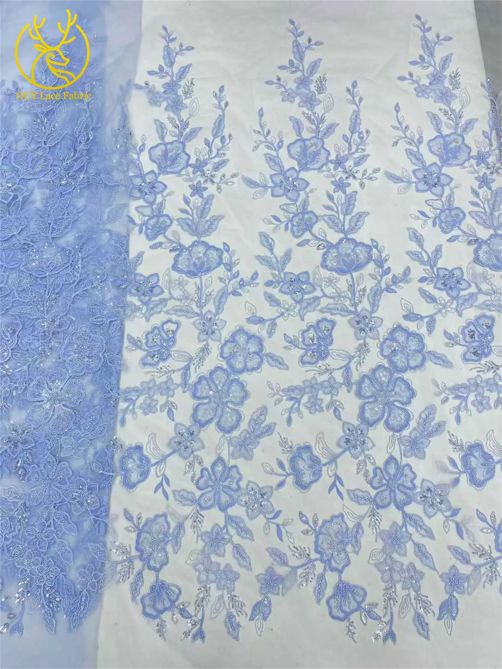 Damen Brautparty-Kleid Pailletten Tüll Bestickter Spitzenstoff 2026 Hochwertiger Nigerianischer Französischer Perlen-Spitzenstoff 5 Yards – Detail 11