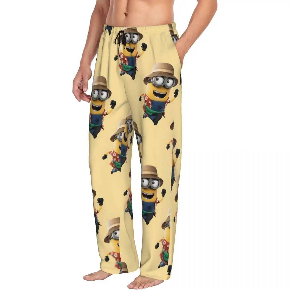 Custom M-Minions Pajama Pants Sleepwear Men's Elastic Waistband Yellow Capsule-Shaped Sleep Lounge Bottoms with Pockets