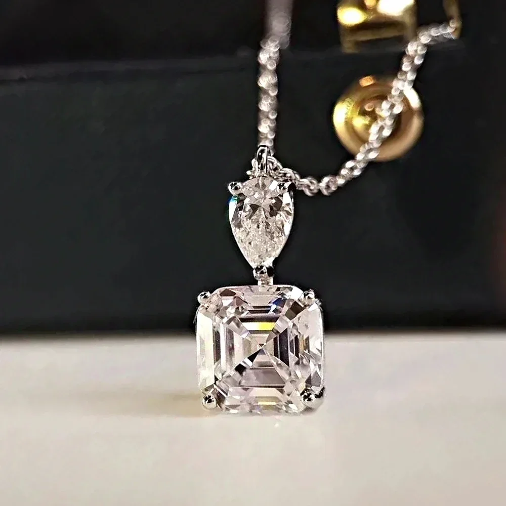 FCGJHW 8*8mm Asscher Moissanite Pendant Necklace S925 Sterling Silver Square Lab Diamond for Women Fine Jewelry Gifts GRA 2026