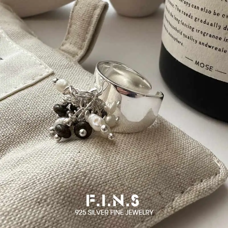 

F.I.N.S оригинальное кольцо из стерлингового серебра 925 пробы с жемчугом и бисером, винтажное массивное кольцо ручной работы с открытым широким регулируемым пальцем, ювелирные изделия, подарки