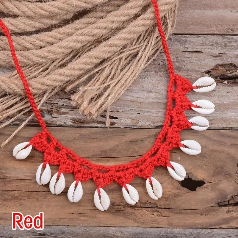 Bohemian Shells Necklaces for Women Handmade Woven Rope Chain Choker Necklace Summer Beach Beaded Necklaces Jewelry