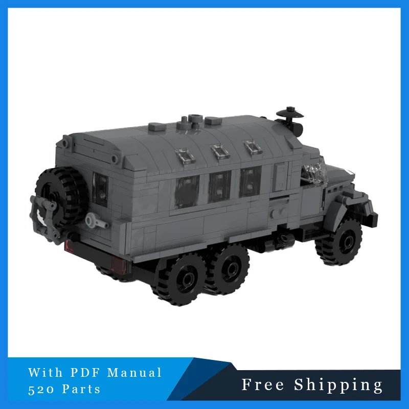 520-teiliges graues Kommando-LKW, technisches modulares MOC, beliebtes Bausteine-Modell, Kinder-Montagespielzeug-Set, Puzzle, Geburtstagsgeschenke