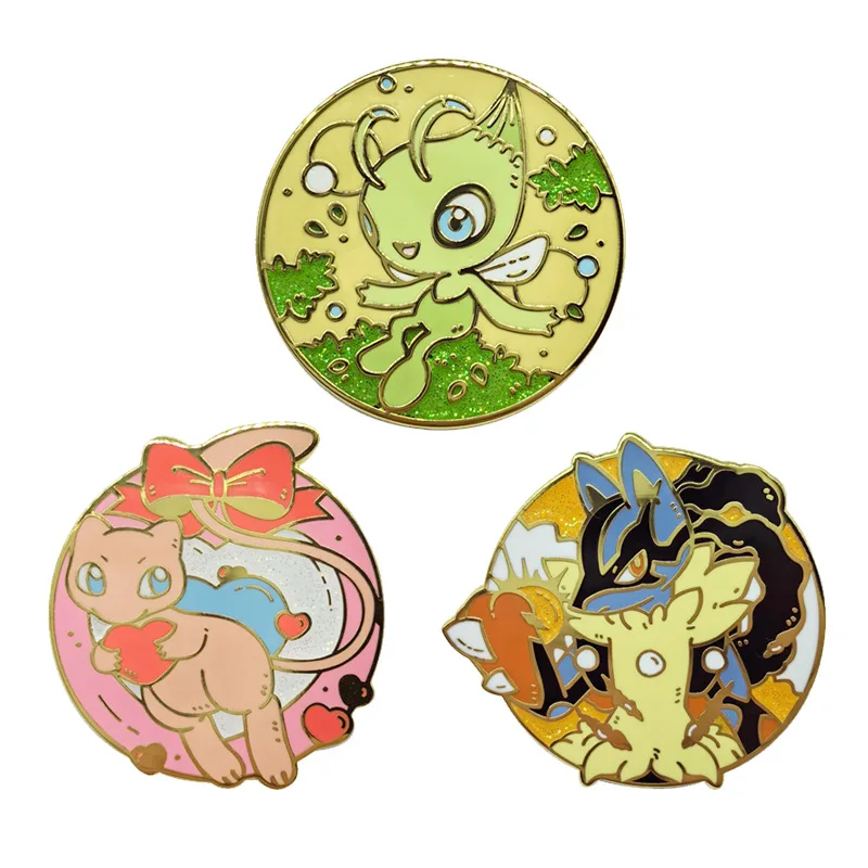 Anime Pokemon Kawaii Cartoon Figure Lucario Mew Enamel Lapel Pin Collectible Badge Cute Game Peripheral Collar Brooches Gift