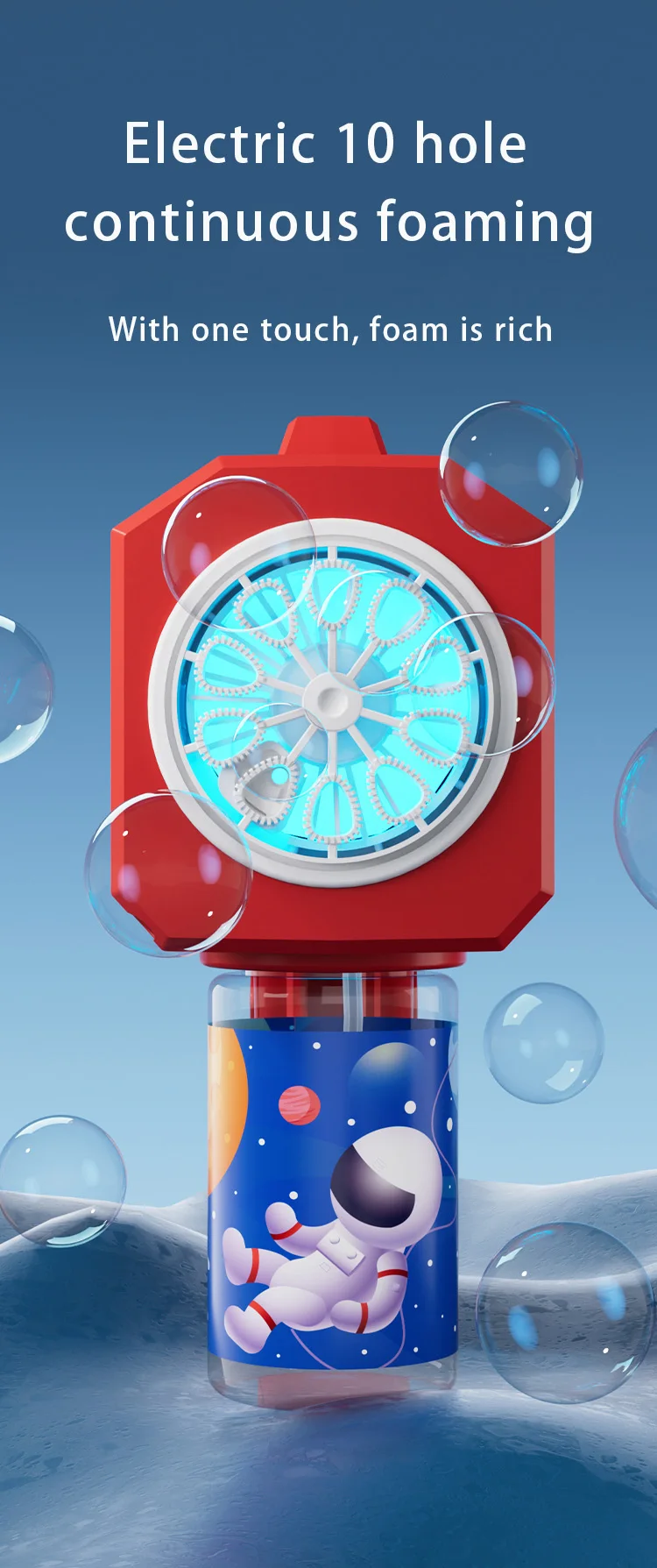 10-Loch-automatisches elektrisches Gatling-Spielzeug, blasende Blase für Kinderspielzeug, Kindergartengeschenke ohne Batterie oder Blasenwasser – Detail 5