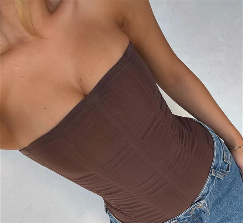 Women Y2K Sexy Slim Vest French High Street Elegant Backless Tank Top Summer Vintage Corset EGirl Solid Color Strapless Tube Top