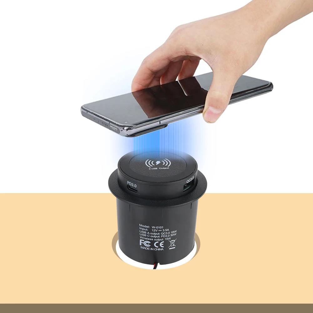 Для автомобиля RV Грузовик Прицеп Для кемпера Грузовик ATV Лодка USB Type-C Быстрое зарядное устройство PD 3.0 Розетка 15 Вт Встроенное беспроводное зарядное устройство