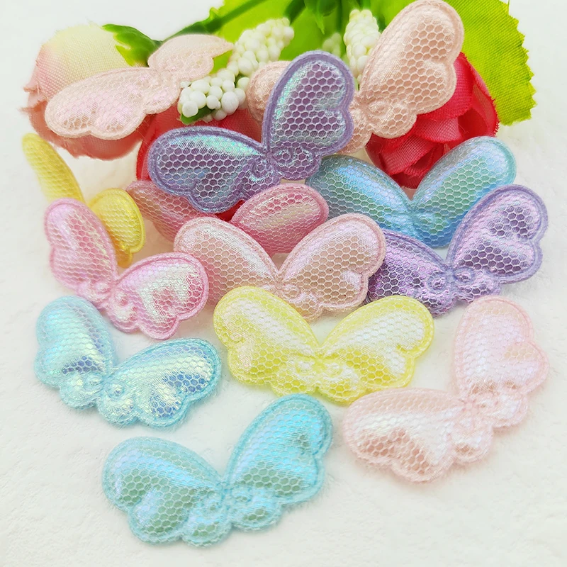 60Pcs 3.1*1.6CM Shiny Angel Wing Padded Applique For Clothes Hat Sewing Supplies DIY Headwear Hair Clip Bow Decor Patches