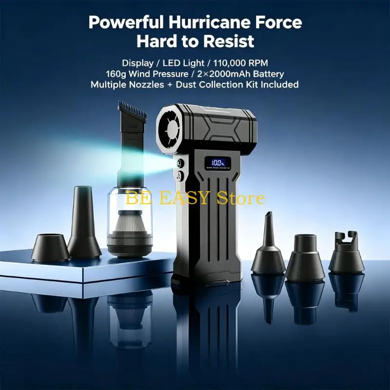 E28F Handheld Electric Air Blower with Detachable Nozzle Fittings and Directed Air for Narrow Spaces, Crevices, and Keyboards