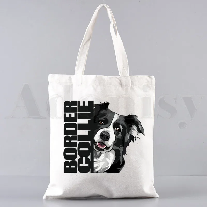 Border Collie Dog Cartoon Funny Kawaii Art Print Handbags Shoulder Bags Casual Shopping Girls Handbag Women Elegant Canvas Bag