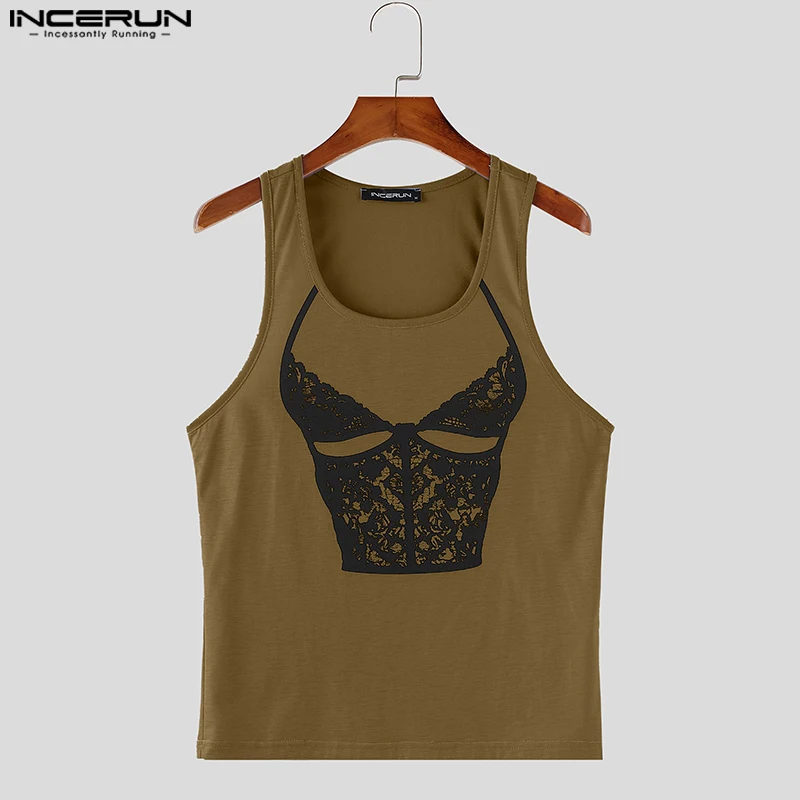 INCERUN 2026 Summer Sleeveless Men Tank Tops Print Tops Tee Streetwear Sexy Fashion Tank Oversize Men's Clothing Male Vests