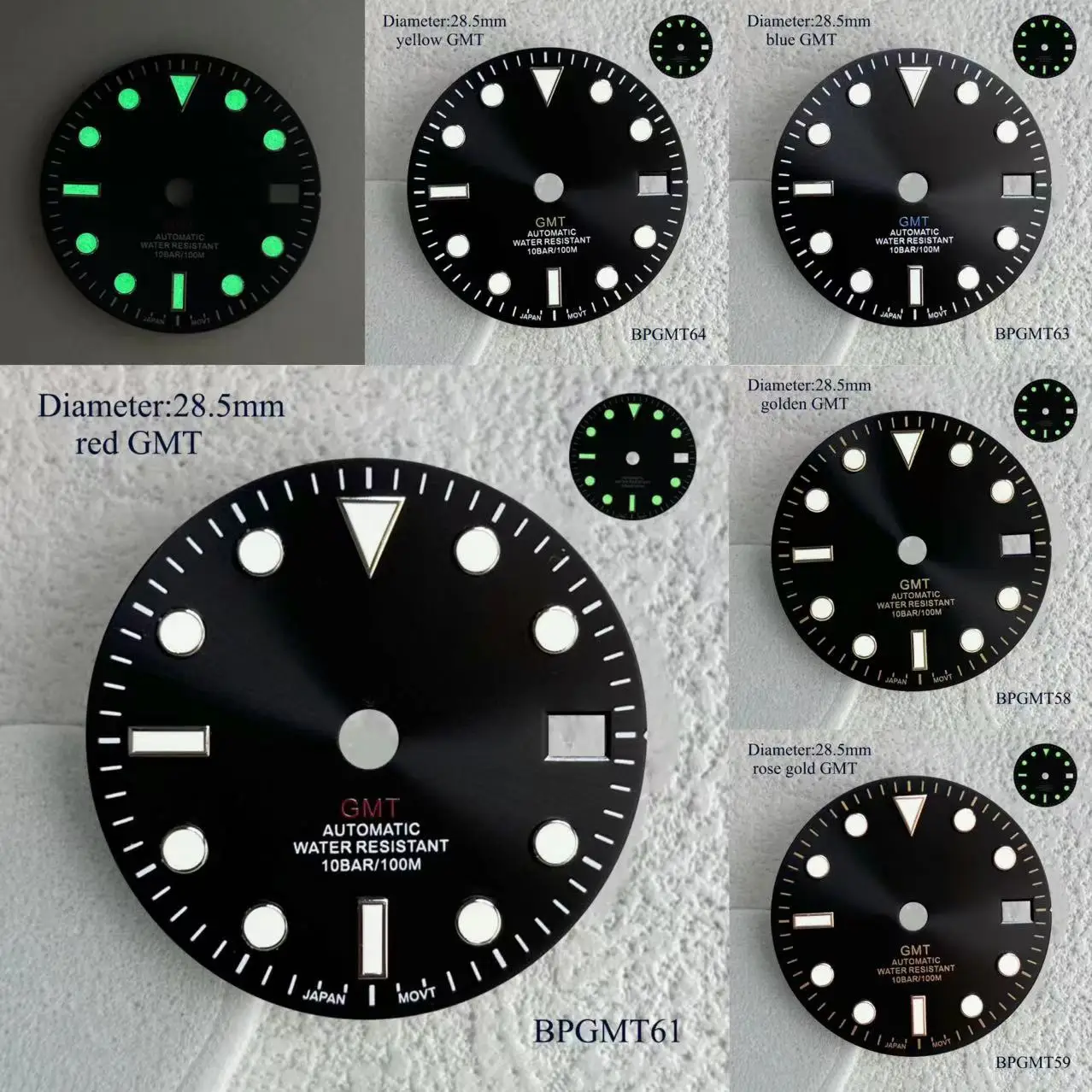 28.5mm Green Luminous High Quality GMT SUB Watch S Logo Dial Green Blue Red Black Orange GMT Mark s Dial gmt NH dial 34 Movement