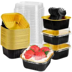 50 disposable mini dessert cups, aluminum foil baking cups with lid, cake, fruit pie, muffin lining, egg and milk cake cups, pol